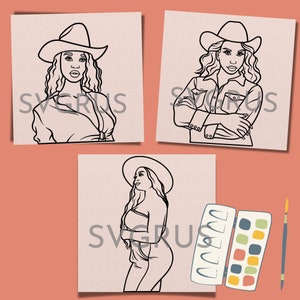 Set of 3 Bundle, Paint Canvas SVG, Cowgirl svg,  Afro Doll svg, Paint Party, Black Woman svg, black women, African American svg, afro woman