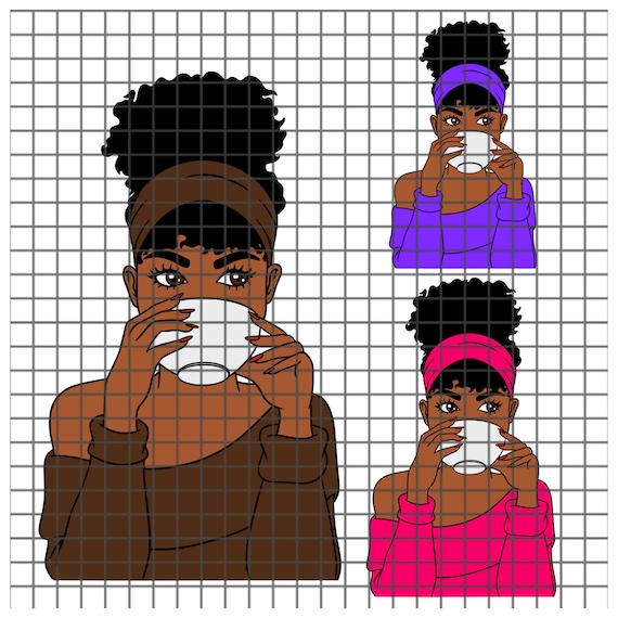 Download Woman With Coffee Mug Svg Black Woman Sipping Tea Svg Black Etsy