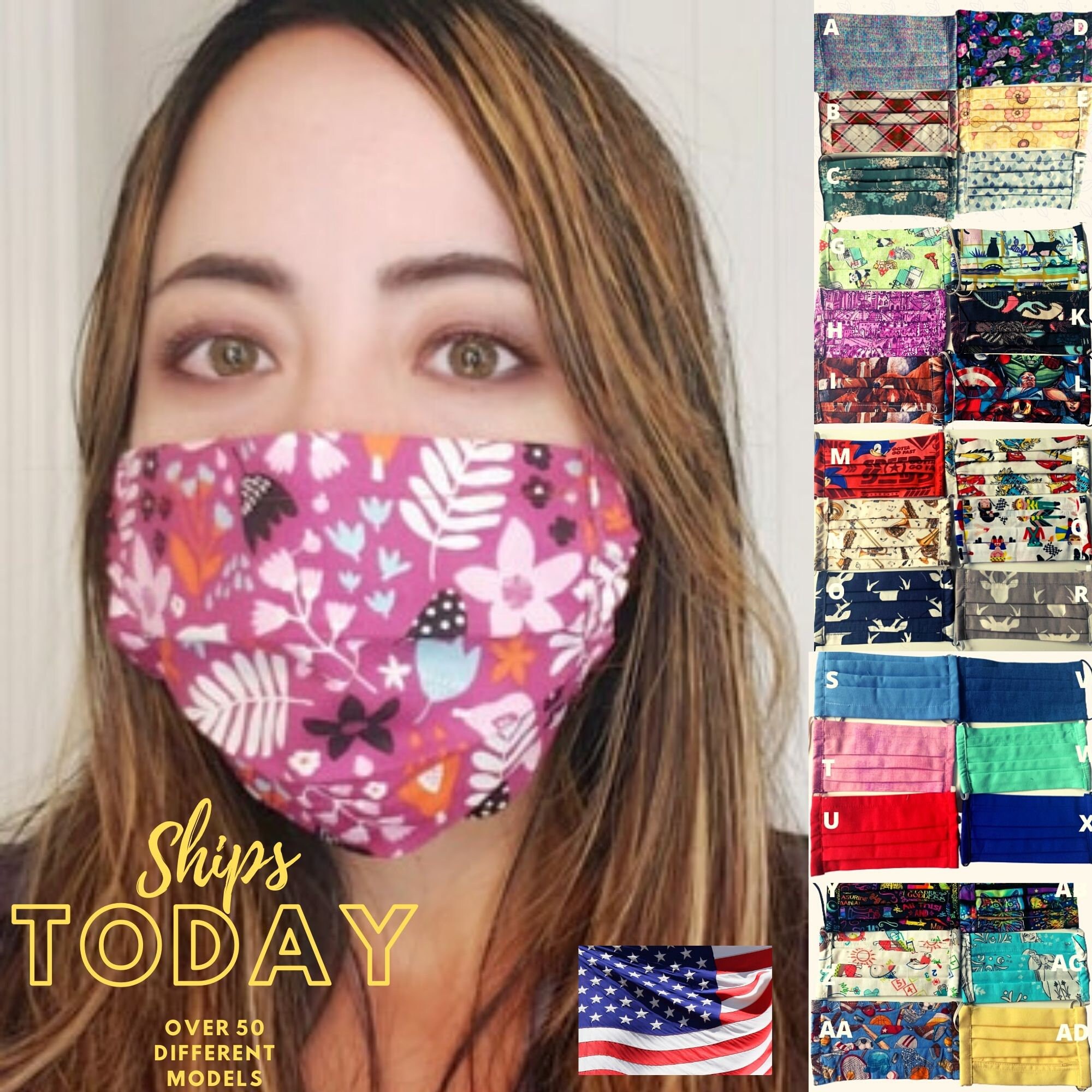 Elegant Cotton Face Mask (4 pleats) - Ready to ship - Handmade - Reus…
