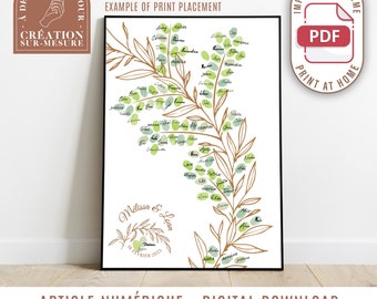 Árbol con huellas - rama de olivo - libro de visitas cartel de aniversario de boda personalizable (digital)