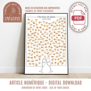 Tree with footprints - champagne flutes - guest book customizable wedding anniversary poster (digital)