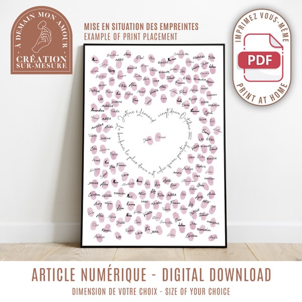 Arbre à empreintes - coeur avec prénom et citation - livre d'or affiche personnalisable mariage anniversaire (numérique)
