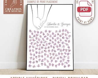 Tree with footprints - hands drawing couple - guest book customizable wedding anniversary poster (digital)