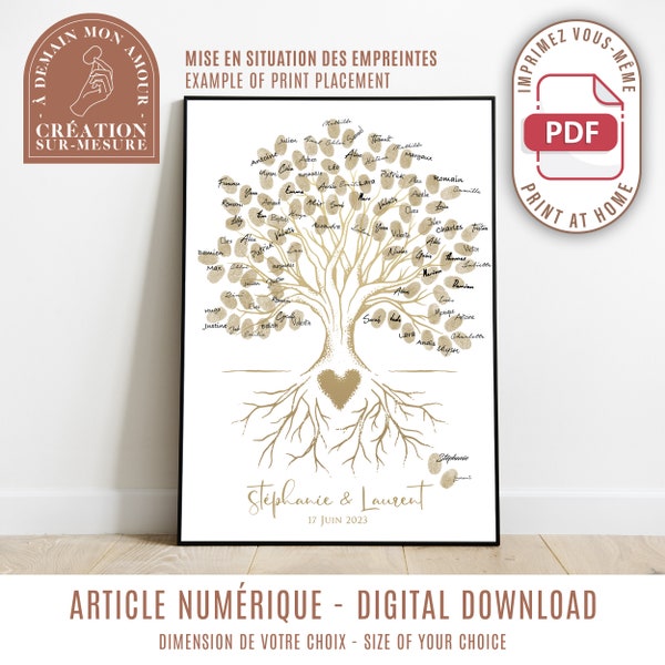 Arbre à empreintes - arbre avec coeur - livre d'or affiche personnalisable mariage anniversaire (numérique)