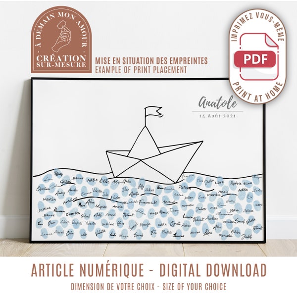 Arbre à empreintes - bateau en papier - livre d'or affiche personnalisable mariage anniversaire (numérique)