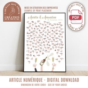 Handprint Tree - Hands with Champagne Bottle - Guestbook Poster Customizable Wedding Birthday (Digital)