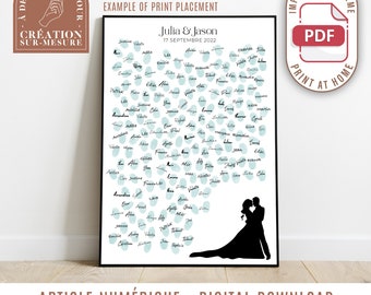 Tree with footprints - couple silhouette - guest book customizable wedding anniversary poster (digital)