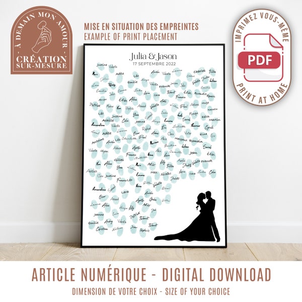 Arbre à empreintes - silhouette de couple - livre d'or affiche personnalisable mariage anniversaire (numérique)