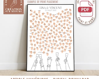 Arbre à empreintes - mains avec flûtes de champagne - livre d'or affiche personnalisable mariage anniversaire (numérique)