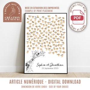 Fingerprint tree - champagne - guest book customizable wedding anniversary poster (digital)