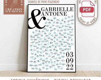 Fingerprint tree - first names - guest book customizable wedding anniversary poster (digital)