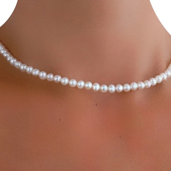 Collier Vraie Perles de Culture d’eau douce baroques - Choker Finition Argent 925 - Petit Ras de cou de perles - irrégulières - Gift Classic