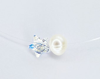 Estrella de cristal transparente y collar de luna de perla natural - Swarovski® iridiscente Estrella de cristal AB - Plata 925 o chapada en oro
