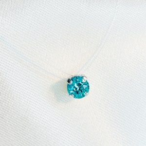 Transparent necklace 925 silver Small Austrian crystal solitaire pendant 4 claws 6 mm Turquoise Choker Blue image 1