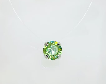 Collar Invisible Solitario Peridoto - Colgante Cristal Swarovski® Elements - Hilo Nylon Transparente - Gargantilla - Mujer - Verde - Regalo