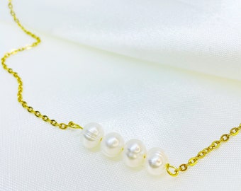 Necklace bar of pearls - Small irregular freshwater beads - delicate - Wedding - Minimalist 6mm - Cadeu - Boho Ras de cou Femme