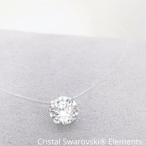 Collier invisible Grand Cristal Swarovski® Elements Pendentif Argent 925 Solitaire Fil de Nylon/Pêche transparent Ras de cou Mariage image 4