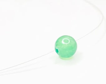 Invisible Necklace in Transparent Thread | Natural Stone 8 mm in Green Aventurine | Lithotherapy | Gold Plated Silver Clasp