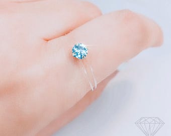 Floating transparent ring | Austrian crystal in aquamarine, pink, clear, or iridescent | Pearl | Custom size