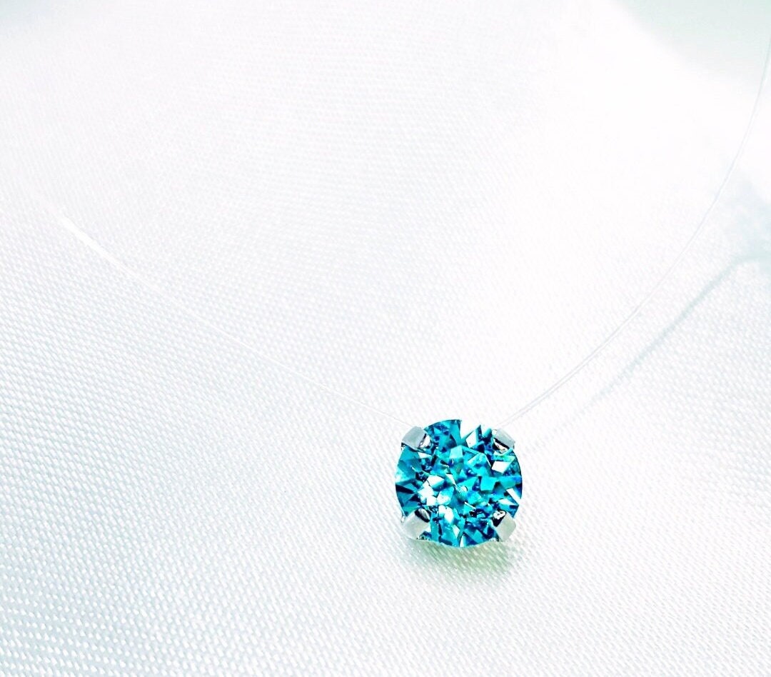 Invisible Necklace Blue Turquoise 8 Mm Austrian Crystal Transparent ...