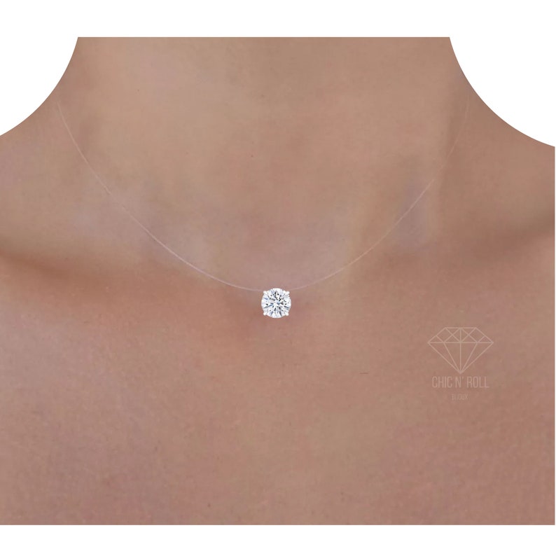 Set aus Halskette und Ohrringen aus 925er Silber Swarovski® Elements Crystal Solitaire 8 mm 6 mm Halsband aus transparentem Nylonfaden als Geschenk Bild 6