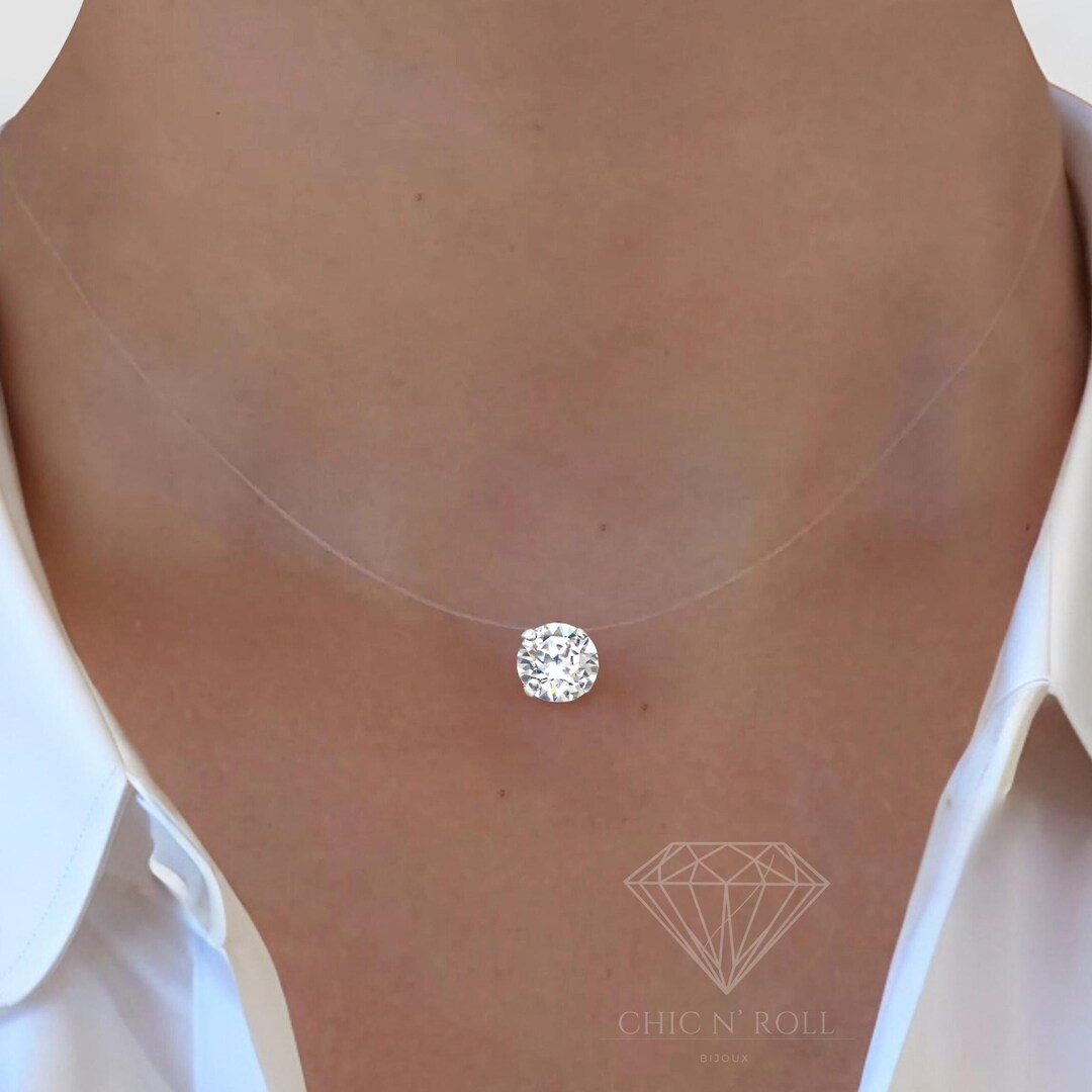 Invisible Necklace - Large Austrian Crystal Pendant - 8mm Clear Crystal ...