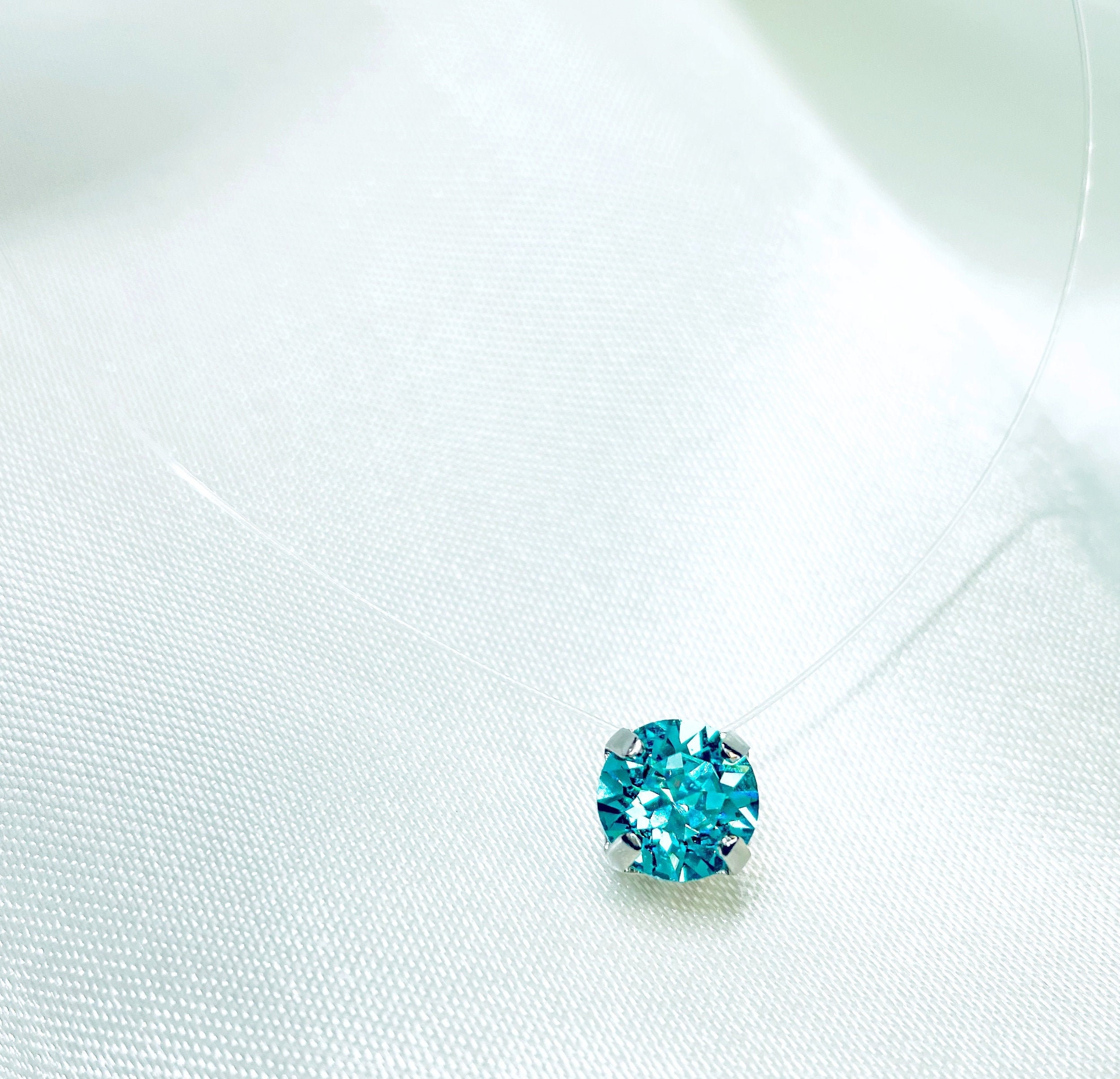 Invisible Necklace - Aquamarine - Austrian Crystal - 925 Sterling ...