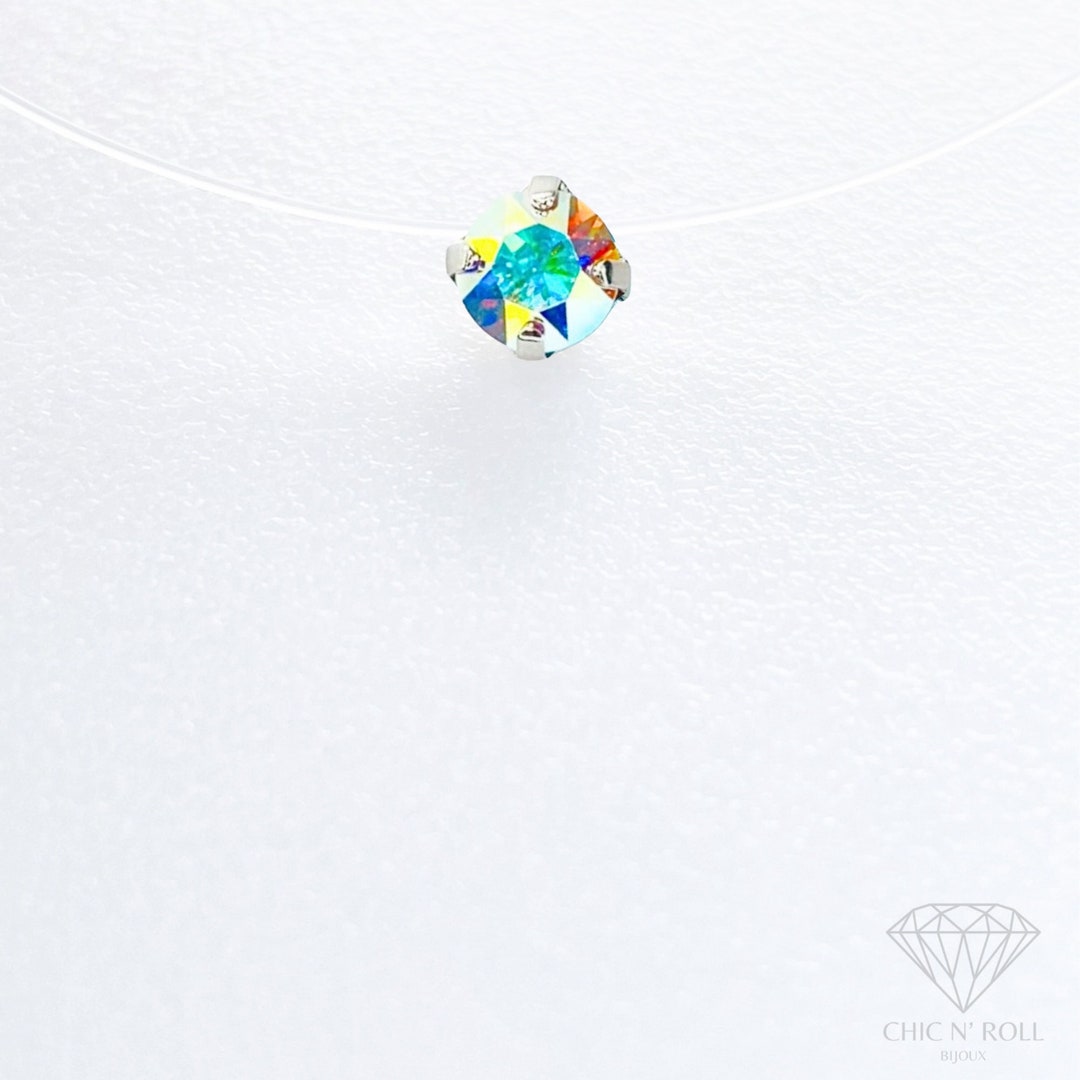 Invisible Necklace - Mini Austrian Crystal 4 Mm AB Iridescent Pendant ...