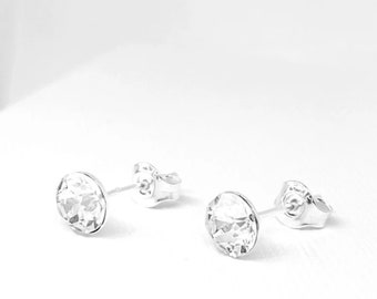 Boucles d’oreilles Cristal Swarovski® Elements - Mini 4mm - Argent 925 | Clous | Cristal transparent | Minimaliste - Femme - Gift