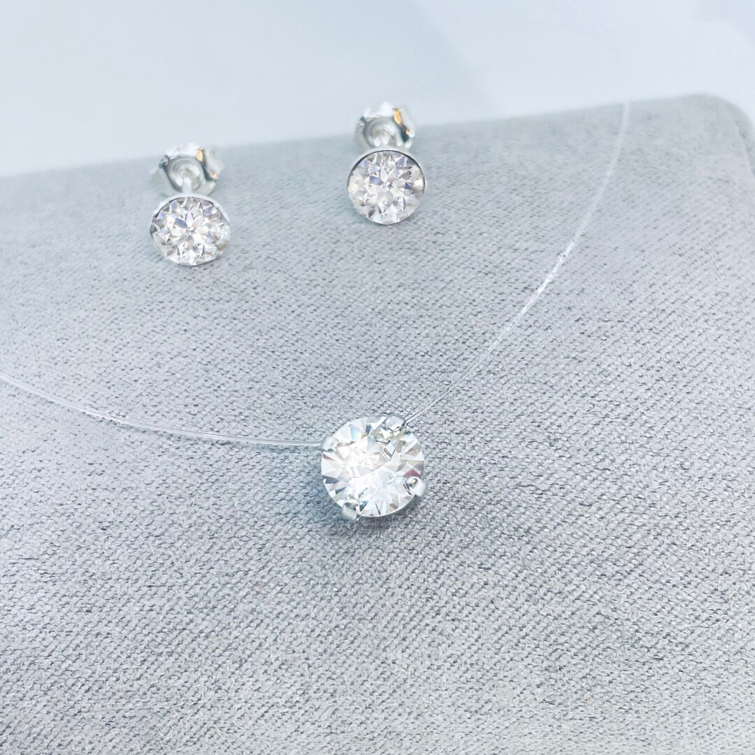 Set - 6mm Austrian Crystal Solitaire Necklace and 6mm 925 Silver ...