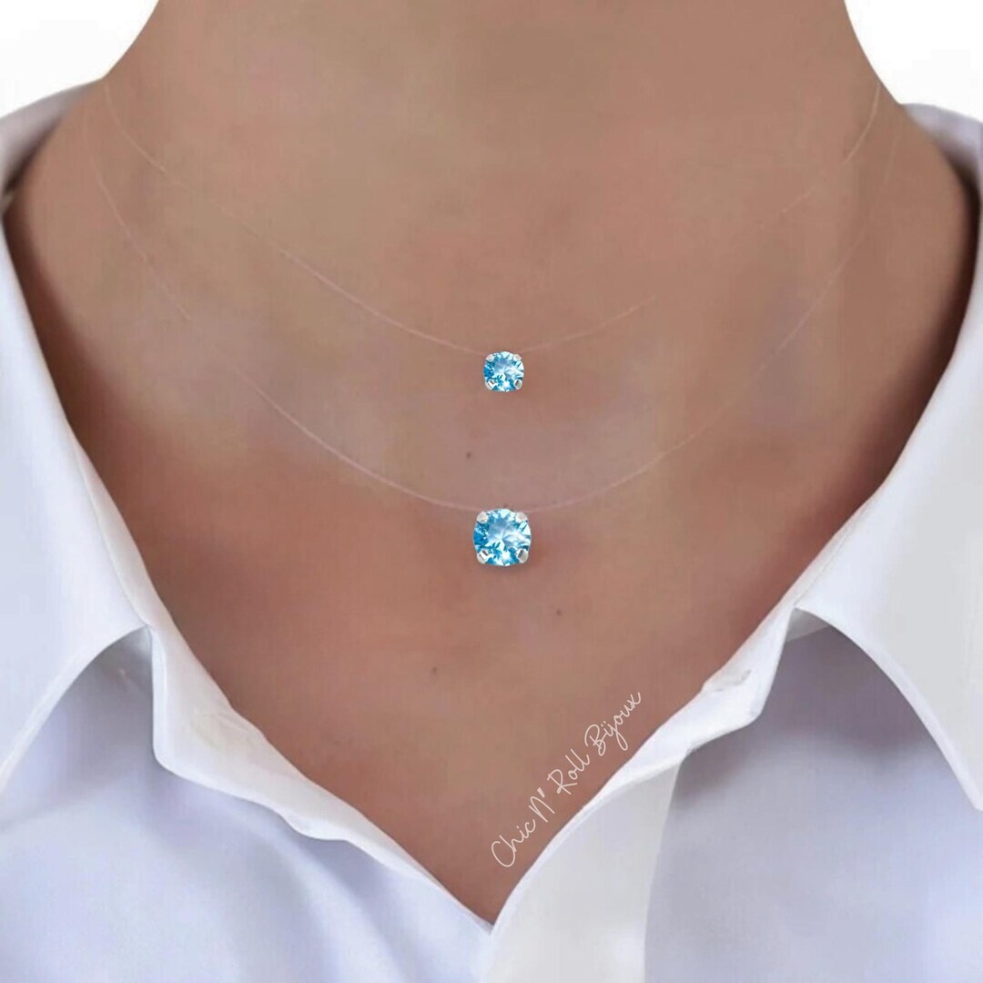 Transparent Choker Necklace Pendant Turquoise Blue Austrian Crystal 6mm ...