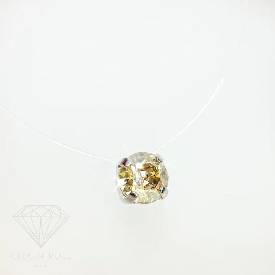 Invisible Necklace - Champagne Austrian Crystal - 925 Silver - Gold ...