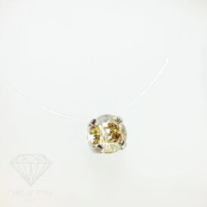 Invisible Necklace - Champagne Austrian Crystal - 925 Silver - Gold Plated - Wedding Large Solitaire Pendant - Transparent Nylon Thread Gift