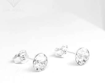 Austrian Crystal Earrings - Small Brilliant 4mm or 6mm - 925 Silver - Studs - Transparent - Minimalist - Women