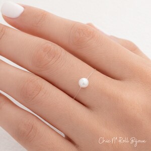Minimalist Invisible Ring with Mini White Floating Pearl | Transparent Nylon Thread | Personalized Ring | Irregular Freshwater Pearl