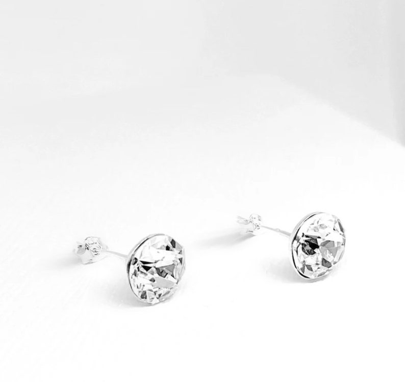 Swarovski® Elements Crystal Earrings Shiny 4mm 6mm 8mm 925 Silver Studs Clear Minimalist Women Flange image 4