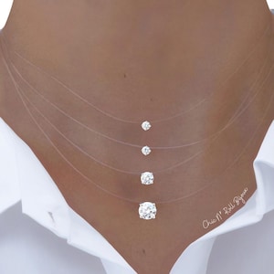 Osynligt halsband | Österrikisk kristall | Valfritt hänge | Guld- eller silverfinish | Genomskinlig nylonfiskelina | Chokerhalsband