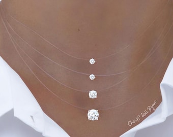 Collana invisibile | Cristallo austriaco | Scelta del ciondolo | Finitura oro o argento | Lenza da pesca in nylon trasparente | Collana girocollo