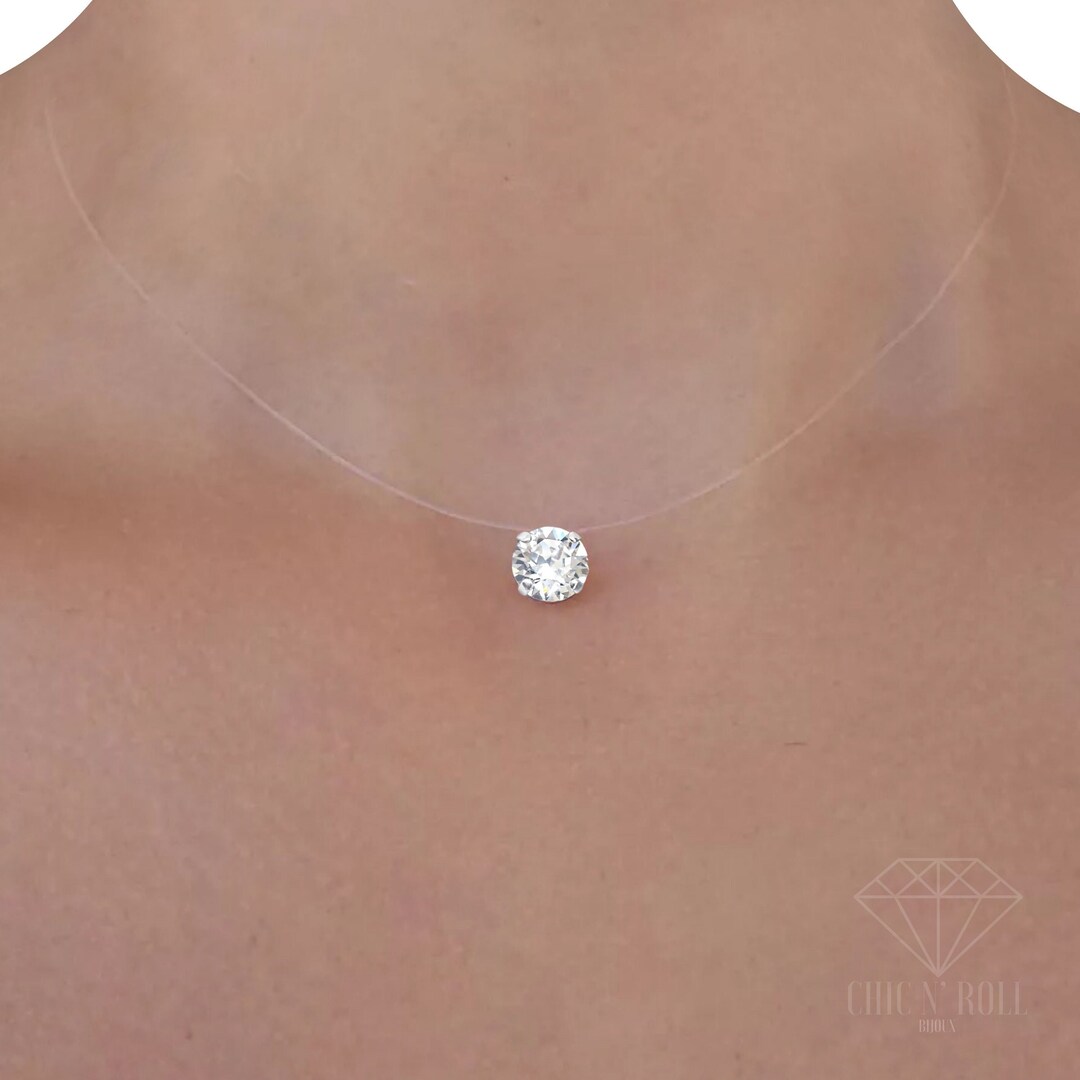 Invisible Solitaire Necklace Austrian Crystal Pendant 925 Silver Finish ...