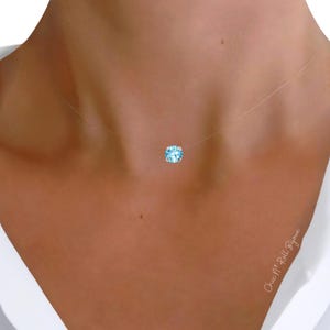 Aquamarine Blue Necklace with Austrian Crystal Pendant | 925 Silver or Gold Plated Minimalist Boho Choker | Transparent Necklace France