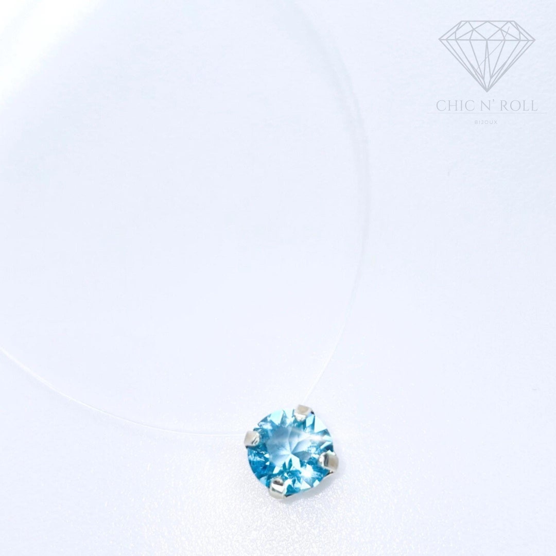 Invisible Necklace Turquoise Blue 8 Mm Austrian Crystal Transparent ...