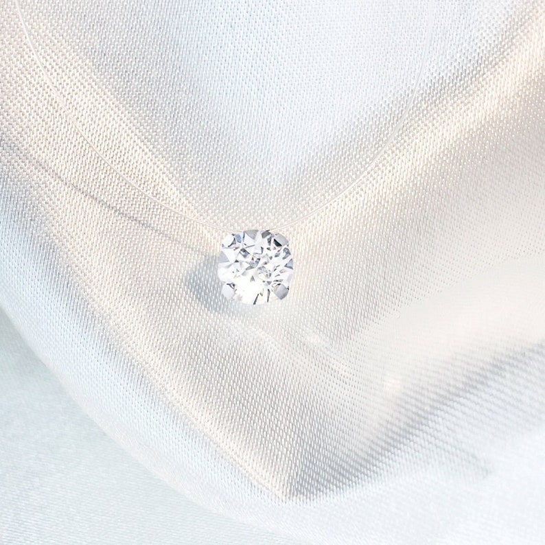 Cristal de Swarovski® Elements Collar invisible Colgante flotante solitario de 6 mm u 8 mm Acabado en plata 925 Gargantilla de nailon transparente imagen 2