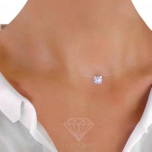 Collar transparente de lavanda provenzal en plata de ley 925 o chapado en oro. Pequeño colgante solitario de cristal austriaco con 4 puntas de 6 mm. Gargantilla para mujer.