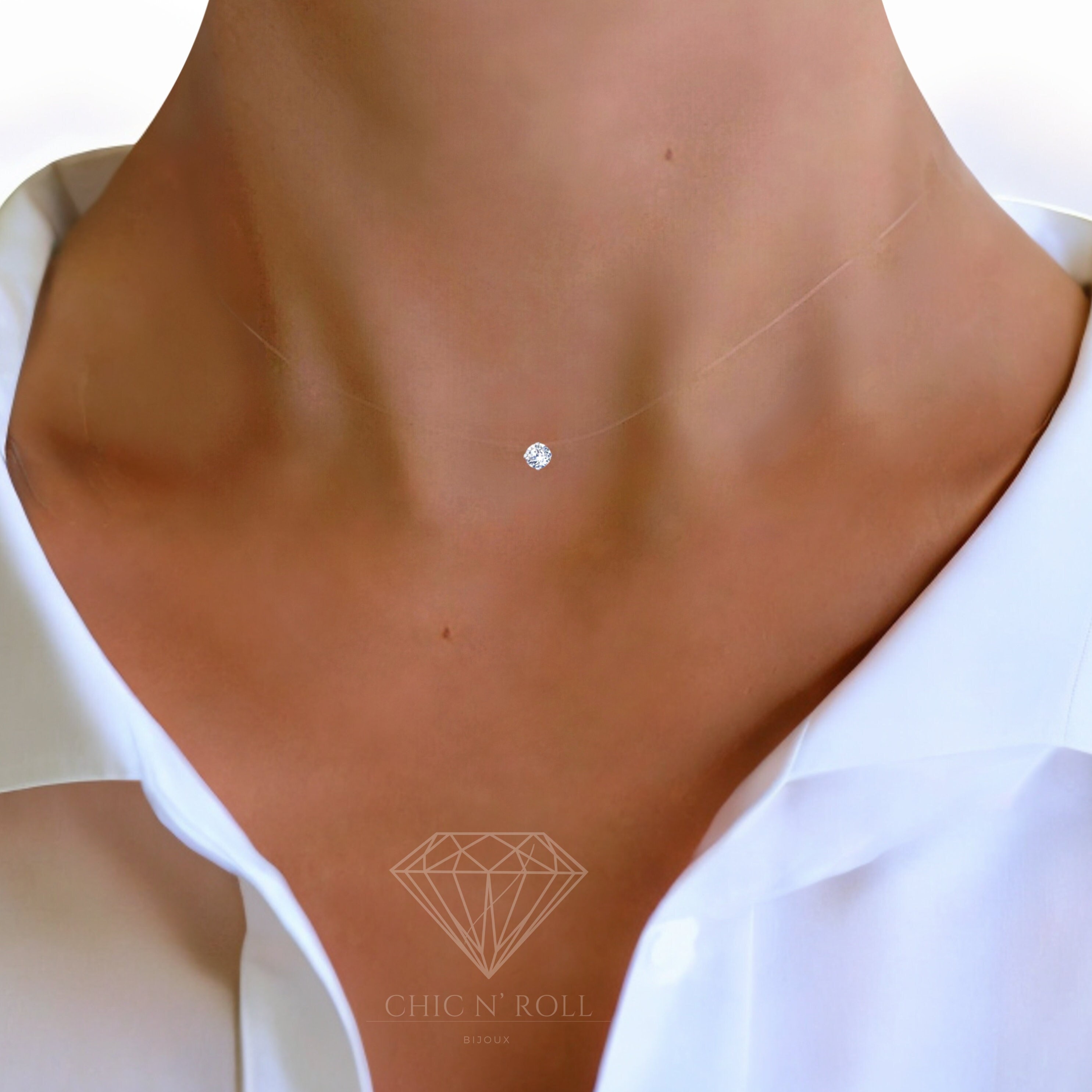 Diamant Solitaire Collier Fil De PÃªche Diamant Pendentif