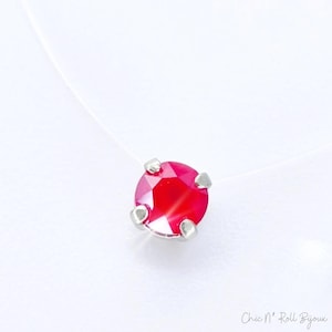 Small Red Austrian Crystal Pendant 6mm Red Opal | Clear Choker Necklace | 925 Silver | Gold Plated | Ceremony Necklace