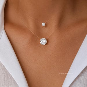 Austrian Crystal Pendant Necklace | Clear Necklace 925 Silver or Gold Plated Clasp | Nylon Thread Crystal Choker 4mm | 6mm | 8mm