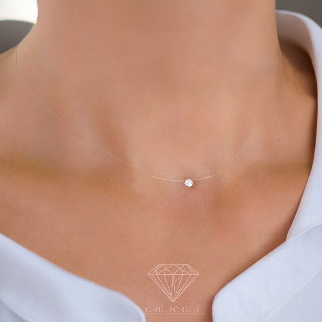 Invisible Necklace Mini Austrian Crystal 4mm Solitaire Pendant 925 ...