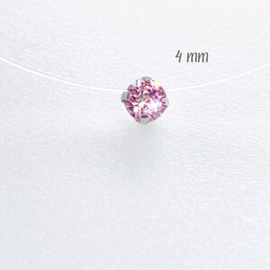 Collier invisible Mini Cristal Swarovski® Elements 4mm Solitaire Pendentif Argent 925 Fil de Nylon transparent Rose AB irisé Bleu image 5