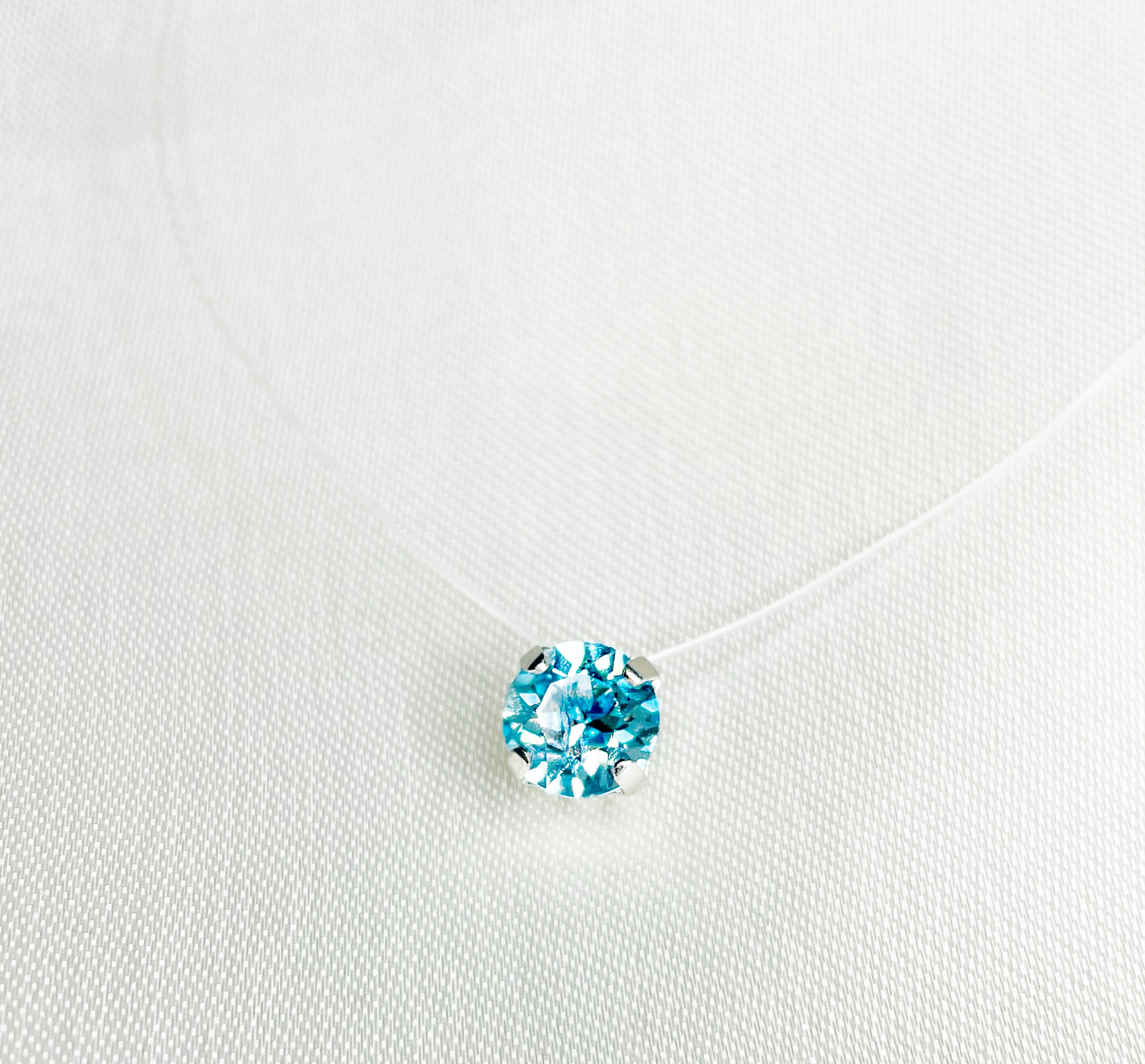 Invisible Necklace - Aquamarine - Austrian Crystal - 925 Sterling ...