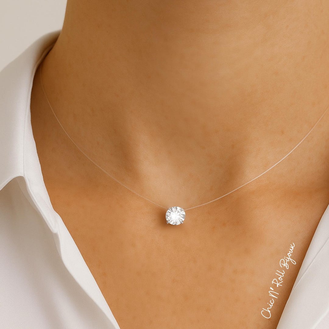 8mm Austrian Crystal Nylon Necklace - Transparent Thread Choker - Large ...